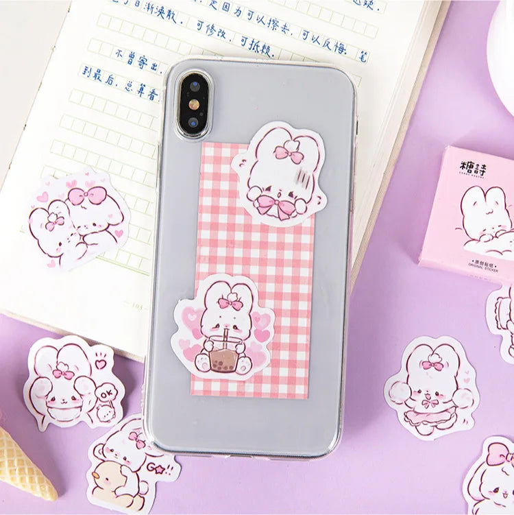Pink Bow Bunny Stickers