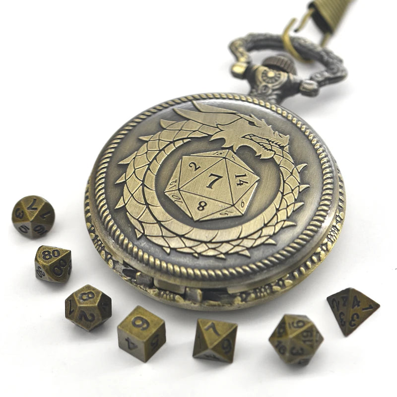 Pocket Watch & Mini Metal Dice Set