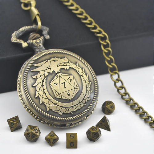 Pocket Watch & Mini Metal Dice Set