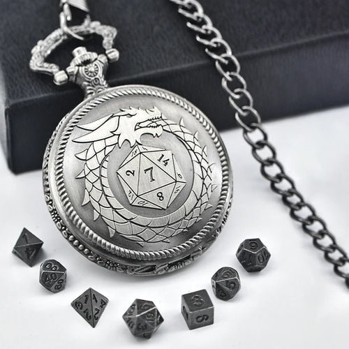 Pocket Watch & Mini Metal Dice Set