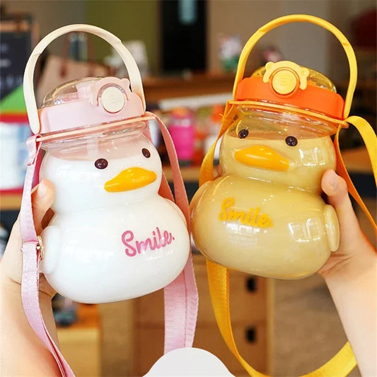 Duck Water Bottle with Strap and Straw 1000ml