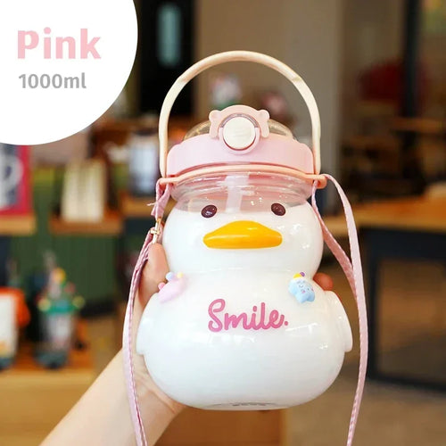 Duck Water Bottle with Strap and Straw 1000ml