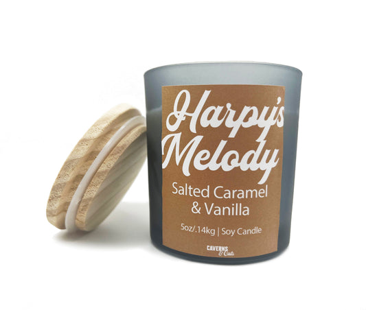 Harpy's Melody Soy Candle; Salted Caramel & Vanilla Scent